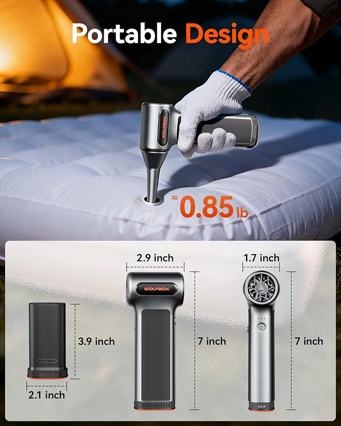 WOLFBOX MF200 Electric Air Duster with Removable Battery & 4 Nozzles, Cordless 3-Speed Adjustable Mini Blower for Computer Keyboard, Car Cleaning, Home, and Outdoor Use