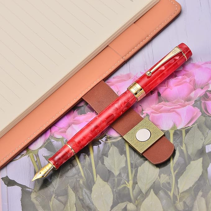 Jinhao 100 Fountain Pen Celluloid Classic Style, #6 Nib Smooth Writing Instrument with Refillable Converter and Pen Case Set