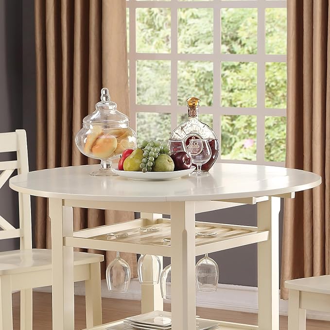 2-Tier Cream Counter Height Table, Ideal for Entertaining or Workspaces, Includes Shelves for Organization and Easy Setup with Instructions