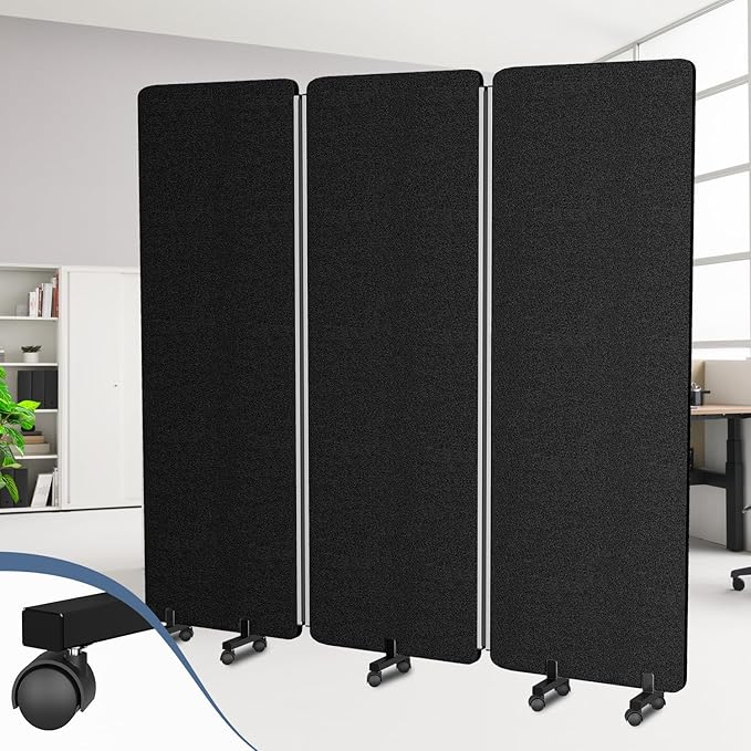 Acoustic Room Divider Privacy Panel with Wheels, 3 Panel Soundproof Room Divider (Aluminum Frame) for Room Partition, Folding Room Dividers Separation Office Cubicle Wall Sound Proof Partition Divider