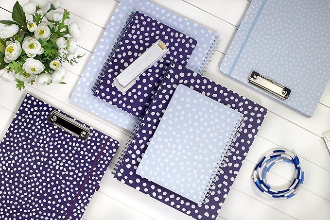 Steel Mill & Co Cute Large Spiral Notebook College Ruled, 11" x 9.5" with Durable Hardcover and 160 Lined Pages, Navy Dots