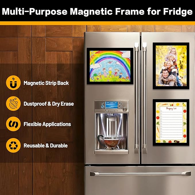 5Pack Magnetic Frames for Refrigerator - 8.5 x 11 Magnetic Sign Holder, Magnetic Paper Holder Document Holder for Fridge, Metal, Whiteboard Surface - Magnetic Picture Frame Poster Frame