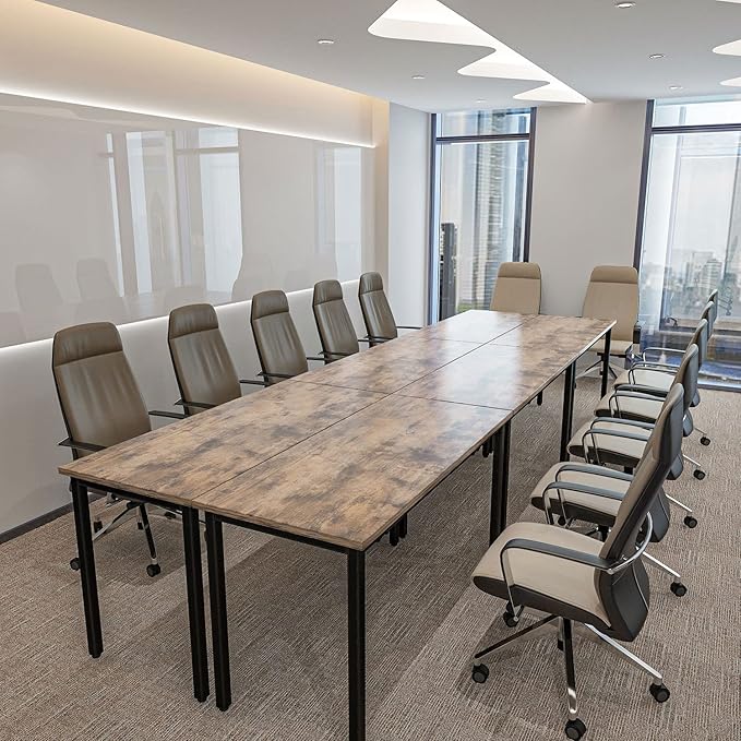 Bonzy Home Conference Tables 14ft Office Computer Desk for Meeting Room Study Writing Printer Table for 16 People Save Space Design Rustic Vintage Brown 6PCS (165.3"x47.2"x29.5")