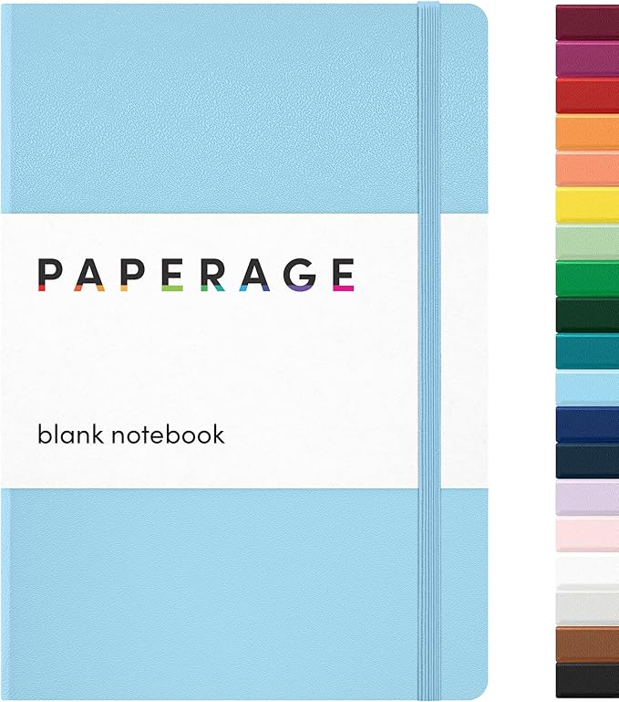 PAPERAGE Blank Journal Notebook, (Light Blue), 160 Pages, Medium 5.6 in x 8 in - 100 GSM Thick Paper – Hardcover Journaling Notebook for Work, School, Note Taking or Sketching