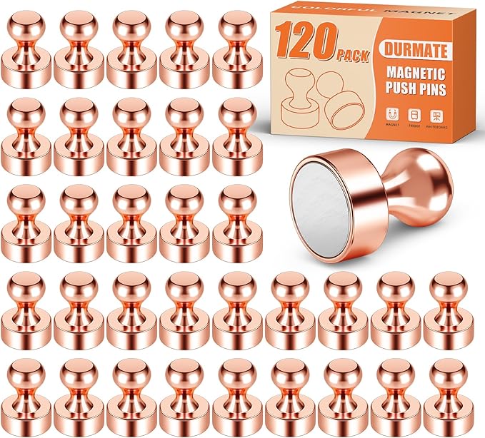 Strong Refrigerator Magnets, 120 PCS Cute Whiteboard Magnets, Rose Gold Magnetic Push Pins, Magnetic White Board Set for Fridge, Office, Kitchen, Locker Accessories, Desk Accessories