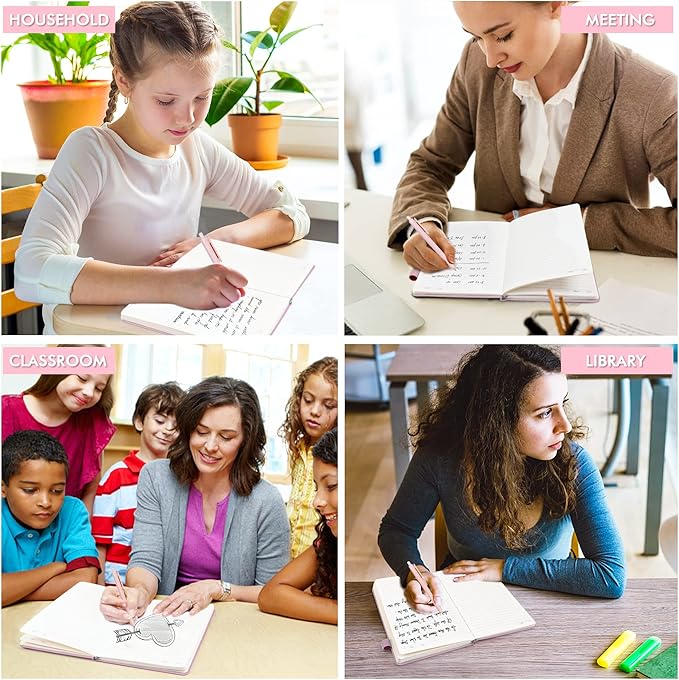 feela 12 Pack Notebooks Journals Bulk, Hardcover Notebook Classic Ruled Lined Journals with Pen Holder for Women Girls School Business Supplies, with 12 Black Pens, 120 GSM, 5.1”x8.3”, A5, Rose Pink