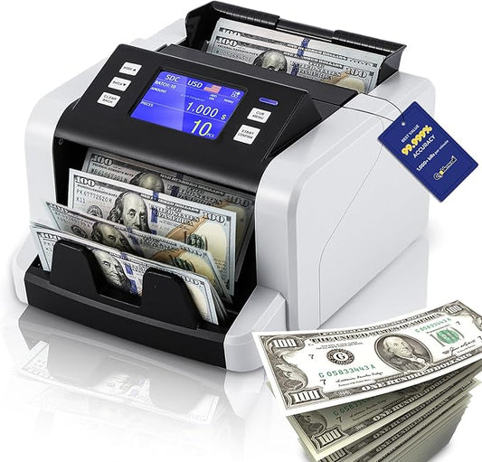 CGOLDENWALL Mixed Denomination Money Counter Machine, Touchscreen Value Counter, 1500Bills/min Cash Counting, UV/MG/IR/DD Detection, Multi-Currency & Modes Bill Counter for Business