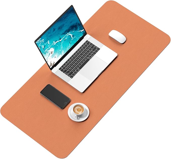 Hsurbtra Desk Pad, 30" x 14" PU Leather Desk Mat, XL Extended Mouse Pad, Waterproof Desktop Blotter Protector, Non-Slip Ultra Thin Large Laptop Keyboard Writing Mat for Office Home, Orange Pink