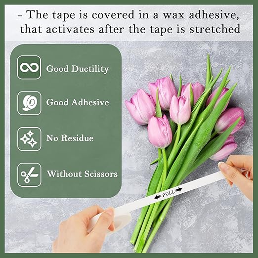 8 Rolls Floral Tape, 1/2" Wide Flower Tape, White Floral Tape for Fresh Flowers, Adhesive Florist Tape for Floral Crafts, Bouquet Floral Arranging Stem Wrapping, Wedding Bouquet, 30Yard