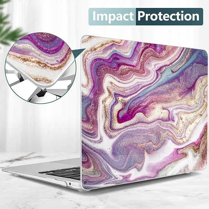 DONGKE for MacBook Air 13 Inch Case 2021-2018, Compatible with A2337 M1 A2179 A1932 Support Retina Display & Touch ID, Hard Shell Plastic Cover with Keyboard Skin - Marbling Art