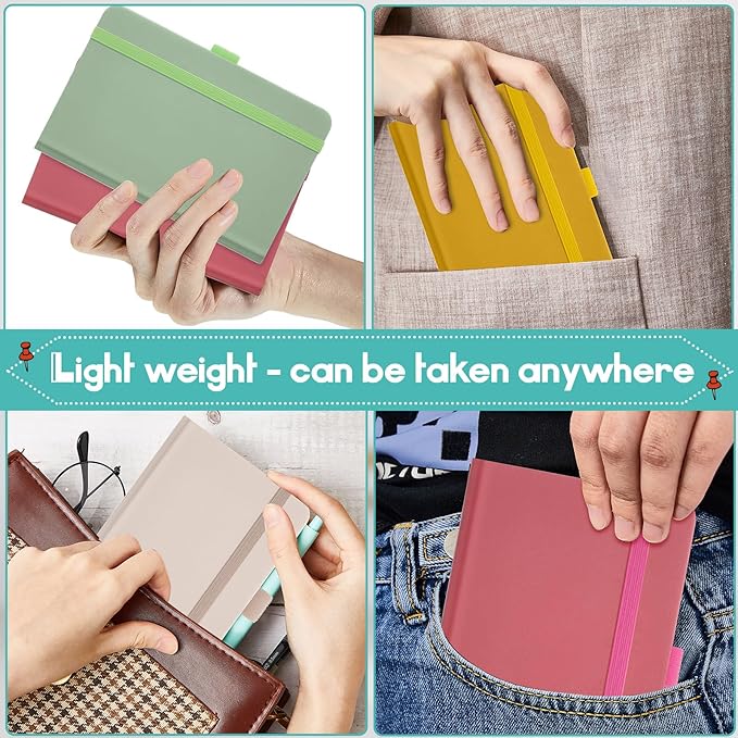 Laumoi 12 Pieces Small Notebooks A6 Pocket Journals 3.5 x 5.5 Inch Small Leather Notebook Mini Ruled Lined Journal with Elastic Band Pen Holder Page Marker Ribbons (Bright Colors)