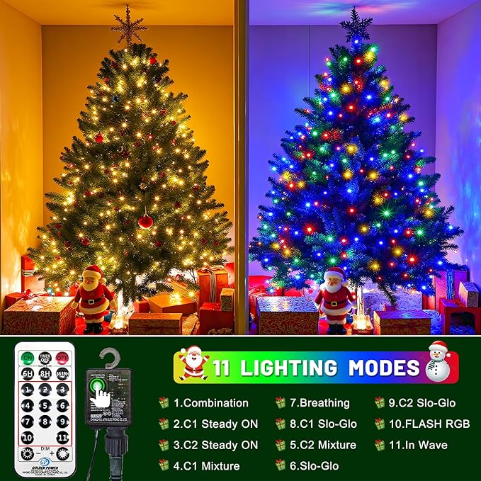 100FT 300 LED Color Changing Christmas Lights, Warm White & Multicolor Christmas Tree Lights with Remote, Waterproof Connectable String Light Outdoor Indoor for Party Garden Xmas Tree Decorations