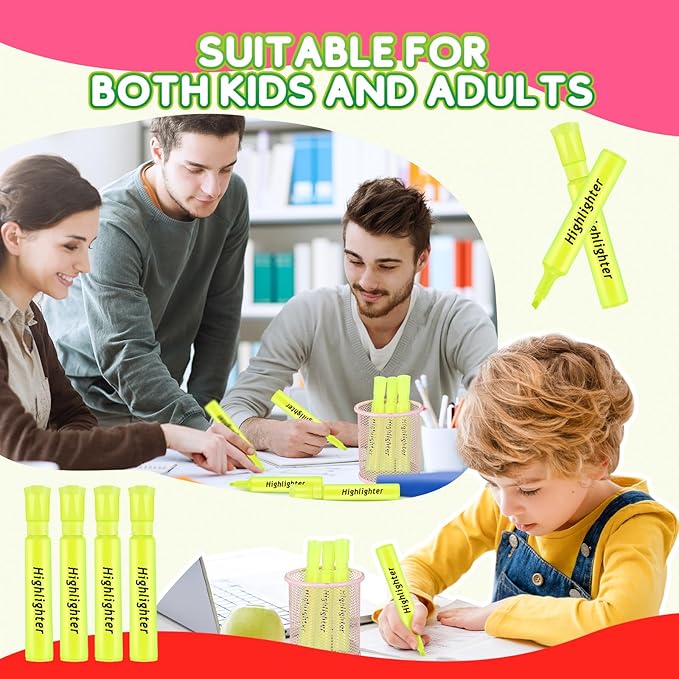 Qilery 24 Pack Tank Style Highlighters Chisel Tip Highlighters Bulk Colored Markers for Adult Coloring, Home Office Supplie(Yellow)