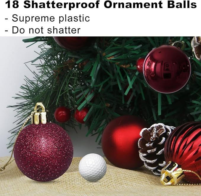 Maroon 3.2" Large Christmas Balls - Christmas Tree Decoration Ornaments Shatterproof Hanging Balls for Birthday Halloween Holiday Wedding Decorations Set of 18pcs