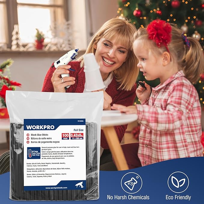 WORKPRO 100 Pack Black Hot Melt Adhesive Glue Sticks for All-Temp Glue Guns, 0.43x8 Inches, Multipurpose for DIY Craft General Repairs, Home Decorations and Gluing Projects