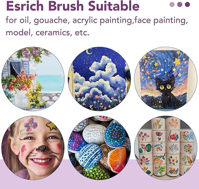 ESRICH Acrylic Paint Brushes Set, 24 Packs/240 Pcs, Nylon Brush Head, Suitable for Acrylic, Oil, Watercolor, Rock Body Face Nail Art,Perfect Suit of Art Painting.(Purple)