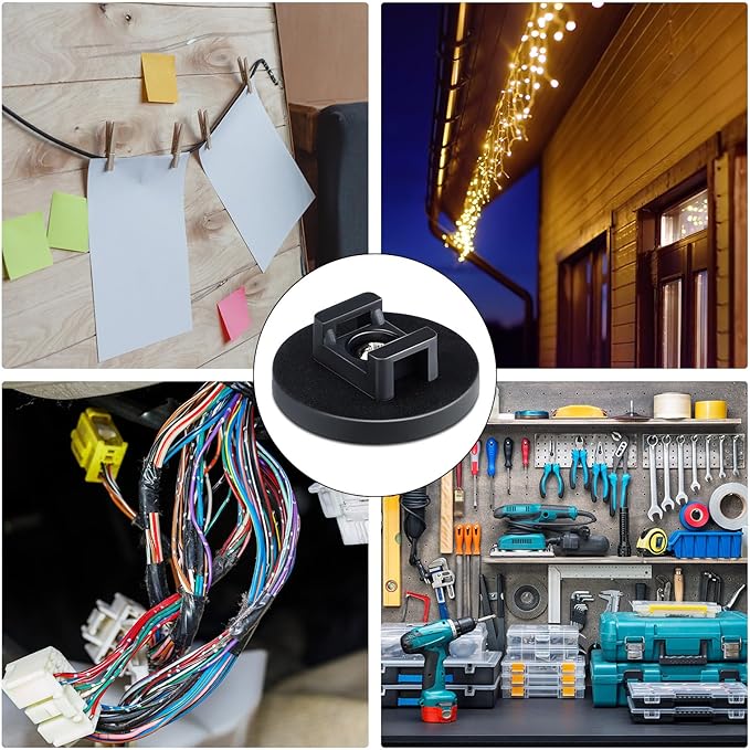 Yookeer Magnetic Zip Tie Mount Base Black Magnetic Cable Clips Wire Holder Multipurpose Cable Ties Management Base Electrical Supplies for Wire