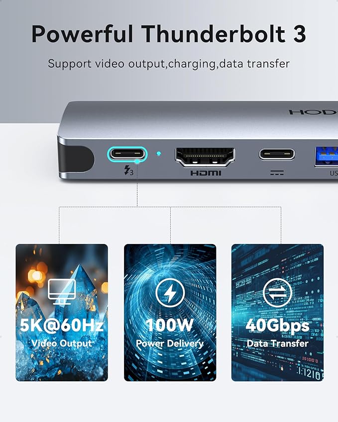 USB C Adapter Hub for MacBook Pro Air 2025-2018, Mac Adapter Multiport for MacBook 13" 15" 16", Mac Accessories Hub 8 in 2 with HDMI Thunderbolt 3 USB-C USB 3.0 2.0 SD/TF Card Reader