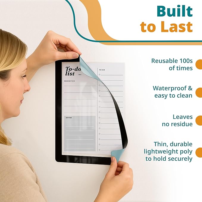 8.5 x 11 Adhesive Wall Frames - Peel & Stick Picture Frames, Wall Sign Holder, Paper Protector Sheets, Certificate Holders, Reusable Picture Frame, Dry Erase, Non Magnetic - Red, Pack of 5