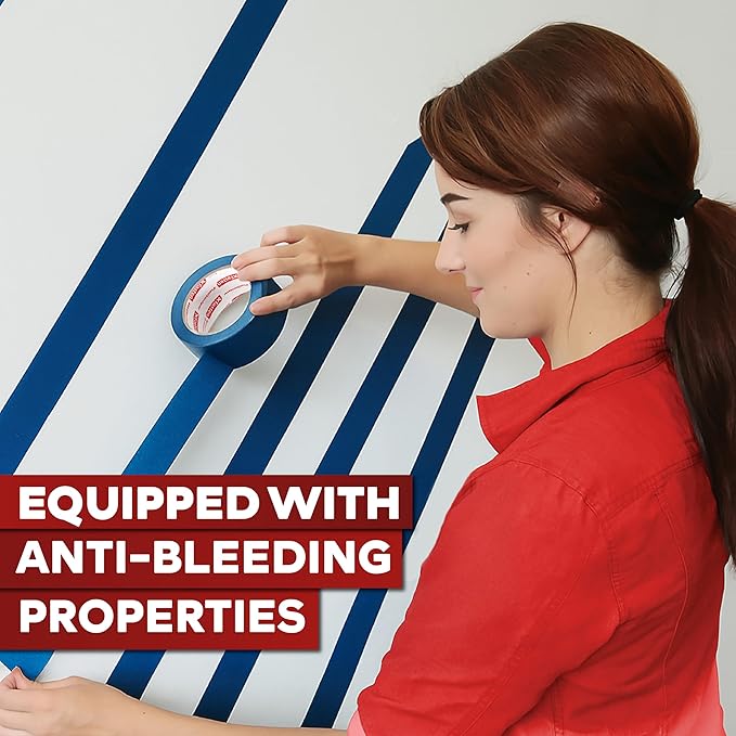 XFasten Blue Painters Tape Bulk 3-Inch x 60-Yards (24-Pack, 4320ft Total) Wall Safe, 3 Inch Wide Masking Tape for Walls, Painting, Automotive