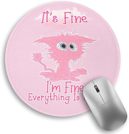 Pink Cat Mouse Pad, Funny Small Round Mouse Pads for Desk, Mini Travel Mousepad for Work Wireless Computer Laptop, Office Desk Accessories, 8.6 x 8.6 inch