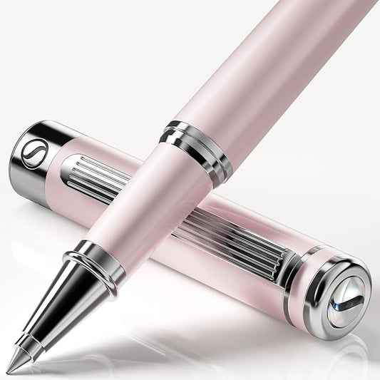 Scriveiner Blush Pink Rollerball Pen - Stunning Luxury Pen With Chrome Finish, Schmidt Ink Refill, Best Roller Ball Gift Set for Men & Women, Professional, Executive Office, Nice Pens