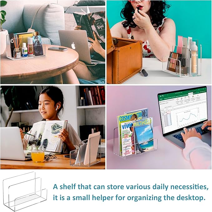 Acrylic File Holder 2 Compartment, Clear Desk File Organizer, Office Magazine File Folder Organizer