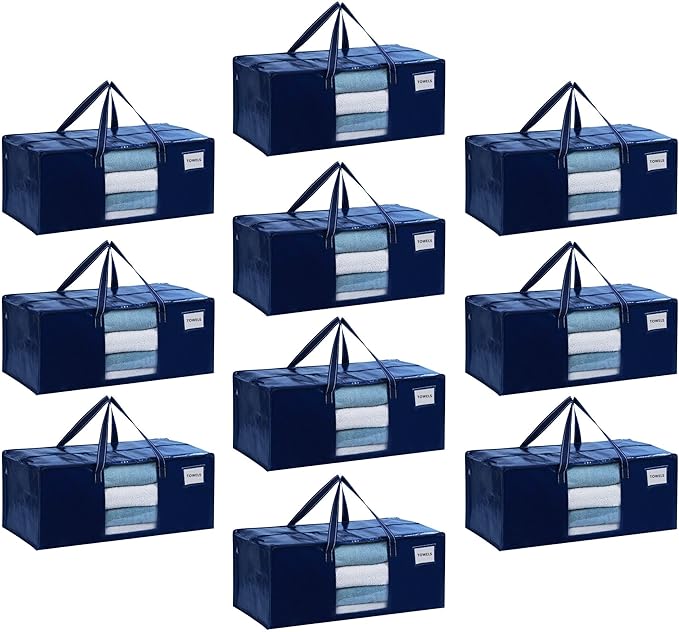 VENO 10 Pack Moving Bags Extra Large Storage Bags for College Move-In, Heavy-Duty Storage Totes, Packing Boxes, and Wardrobe Moving Supplies - Durable Laundry Bags for Clothes (Blue w/Window, 10 Pack)