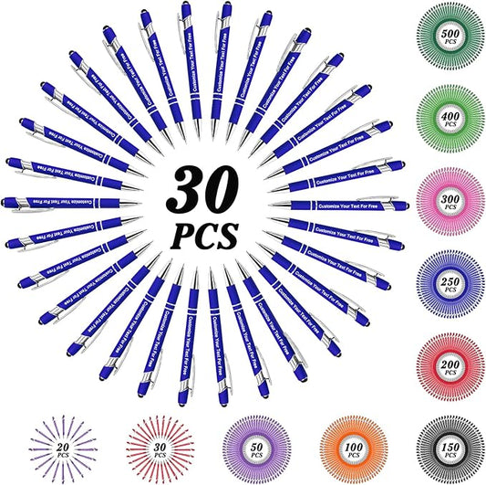 Max 500 Pcs Personalized Pens Bulk, Custom Pens with Free Engraving, Customized Stylus Tip Ballpoint Pen with Your Name Massage Text for School Office Business Graduation Anniversaries-30 Packs