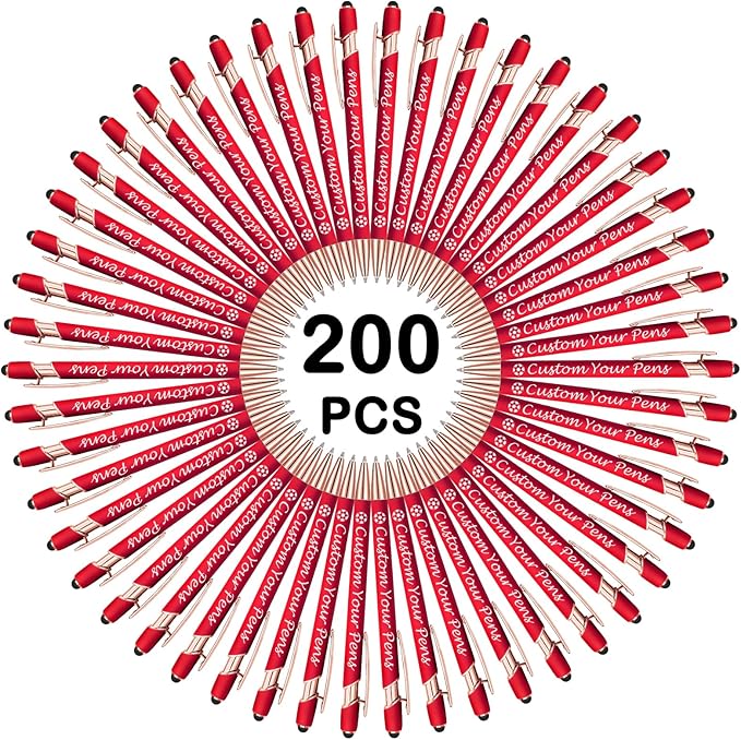 Amlion Personalized Custom Pens with Name Engraved Logo Text,200 Customized Writing Stylus Pen Promotional Item Gift for Men Women Office Business Wedding-Red