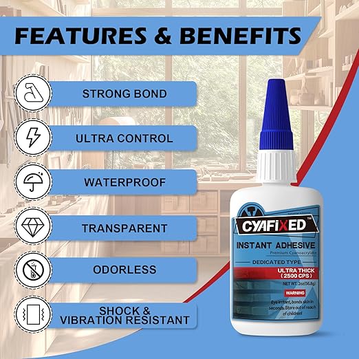 Professional Grade Cyanoacrylate Super Glue, Ultra Thick Viscosity CA Glue for Woodworking, 4 oz. Value Pack - Instant Adhesive for Woodworking, Gap Filling, Heavy Duty Wood Bonding