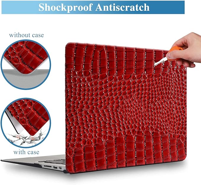 KEROM Crocodile Case for MacBook Pro 14 Inch 2024-2021 M4 M3 M2 M1 Pro/Max Chip A3112 A3185 A3401 A2918 A2992 A2779 A2442, Aligator Skin Snakeskin PU Leather Hard Shell & Keyboard Cover, Burgundy