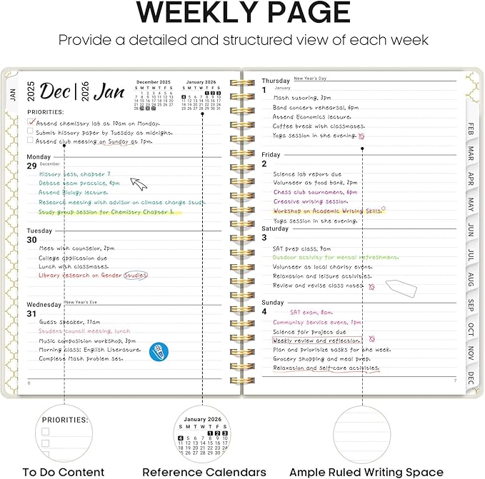 2026 Planner, Weekly and Monthly Calendar Planner, January 2026 - December 2026, Hardcover 2026 Calendar Planner Book with Tabs For Women & Men, Inner Pocket, Spiral Bound, Perfect for Office Home School Supplies - A5 (6.3" x 8.5"), Beige