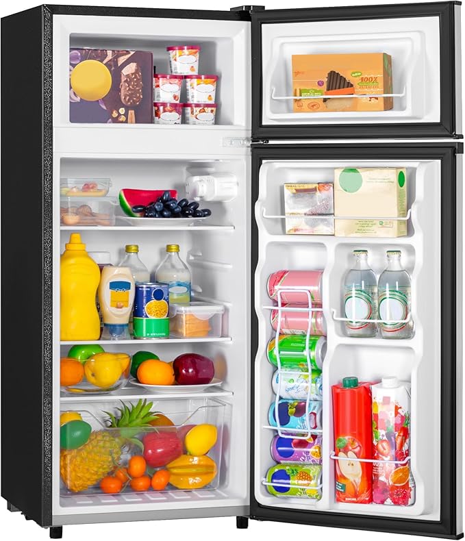 Manastin 4.4 Cu.Ft Mini Fridge with Freezer, Small Fridge with 2 Doors for Office, Kitchen, Dorm and Bedroom, Mini Refrigerator with Adjustable Shelves (Silver)