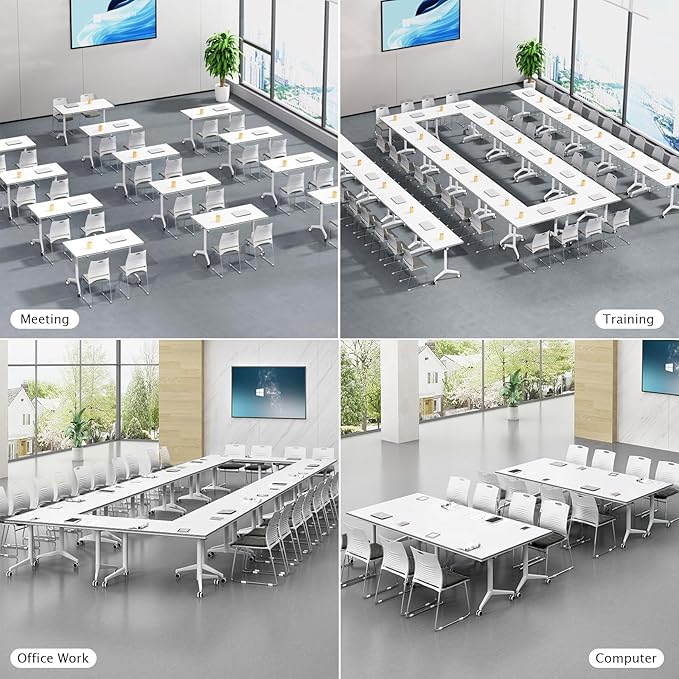 Conference Table Folding Conference Table, Modern Conference Room Table White Meeting Table Flip Top Large Mobile Training Tables, Mobile Training Seminar Tables for Office Classroom (6pack 47.2in)