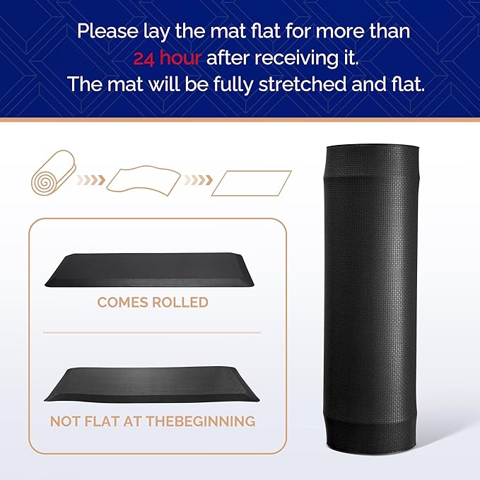 FEATOL 2 Packs Anti Fatigue Mats for Kitchen Floor, 9/10 Inch Thick Cushioned Floor Mat, Comfort Memory Foam Standing Padded for Sink, Kitchen, Home (Black, 24x70x9/10-Inch)
