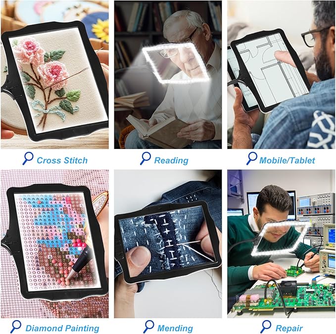 10X Magnifying Glass, with Light and Stand, 3 Light Modes Rechargeable Floor Magnifying,Suitable for Reading, Sewing, Crafts, DIY, Embroidery, Close Work. Magnifiers for Seniors