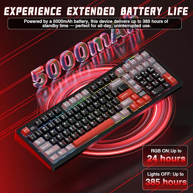 LINGBAO K98 Wireless Mechanical Gaming Keyboard, Tri-Mode BT5.0/2.4GHz/USB-C, Gasket Custom Hot-Swappable Linear Switches Mechanical Keyboards, RGB Backlit Gaming Keyboard for PC Laptop