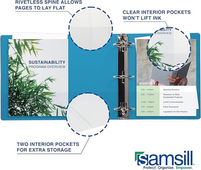 Samsill Durable 1.5 Inch Binder, Made in The USA, D Ring Binder, Customizable Clear View Cover, Sky Blue, Holds 350 Pages