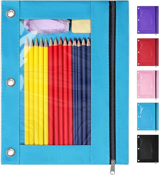 SUNEE Pencil Pouch for 3 Ring Binder, Pencil Bag for Binder with Zippers, Blue Pencil Case for Students Organizer, Blue