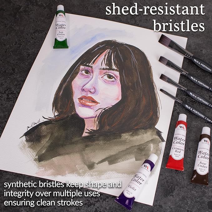 WA Portman Flat Paint Brushes 4pc Set - 100% Vegan, Cruelty-Free Artist Paint Brushes for Acrylic Painting and Watercolor Painting - Professional Art Brush Set with Triangular Comfort Grip