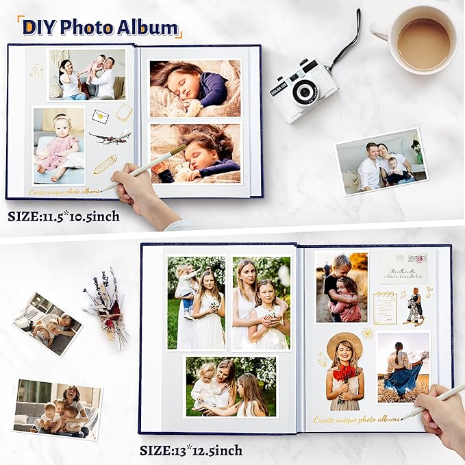 Photo Album Self Adhesive Scrapbook,120 Pages Large Photo Book for 4x6,5x7,8x10 Pictures,DIY Album for Baby Wedding Family Travel Birthday,with Metallic Pen and Scraper