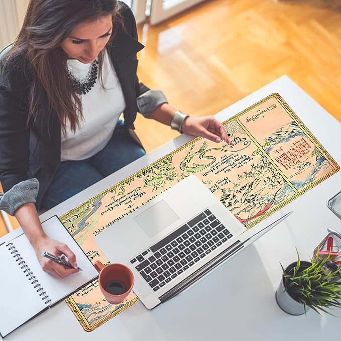 Vintage Desk Pad Gaming Desk Mat XL Mouse Pad, Computer Keyboard Mat Extra Large Mouse Mat, Personalized Desktop MatAged Yellow Desk Protector Mat, Special Symbol Desk Decoration 31.5" x 11.8"