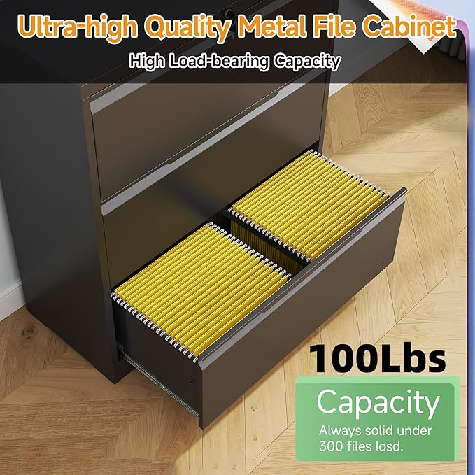 3 Drawer Lateral File Cabinets with Lock,Metal Filing Cabinet for Home Office,Wide Office Storage Cabinet with Hanging Bars for A4 Legal/Letter Size(Easy Assembly)