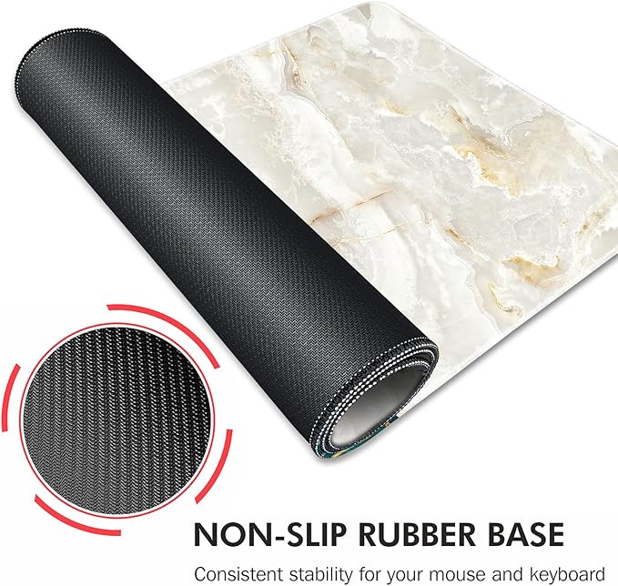 Galdas Large Mouse Pad Marble Pattern XXL XL Large Mouse Pad Mat Long Extended Mousepad Desk Pad Non-Slip Rubber Mice Pads Stitched Edges Thin Pad (31.5x11.8x0.12“)