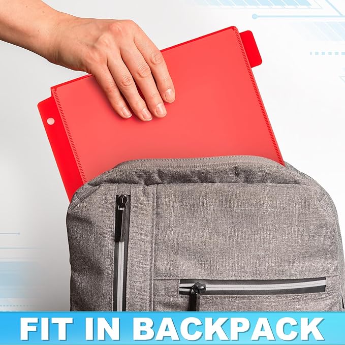 Honoson 30 Pcs Plastic Folders with Clear Front Pocket 3 Hole Punched Folders for 3 Ring Binder 1/6 Cut Tabs for Office Classroom (Bright Colors)