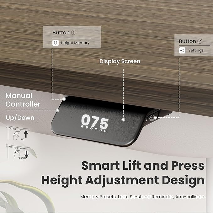 COLAMY Electric Adjustable Standing Desk – 48 x 28 Inch Sit Stand Desk with Drawer & Cable Management, Dual Motor Lift System, Ergonomic Footrest, Home Office Table (MFC Desktop, Walnut + White)