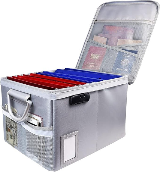 TOMKID Fireproof File Cabinet with Lock, Fireproof Document Organizer Collapsible File Box Filing Cabinet with Handle for Letter Legal Folder Certifications