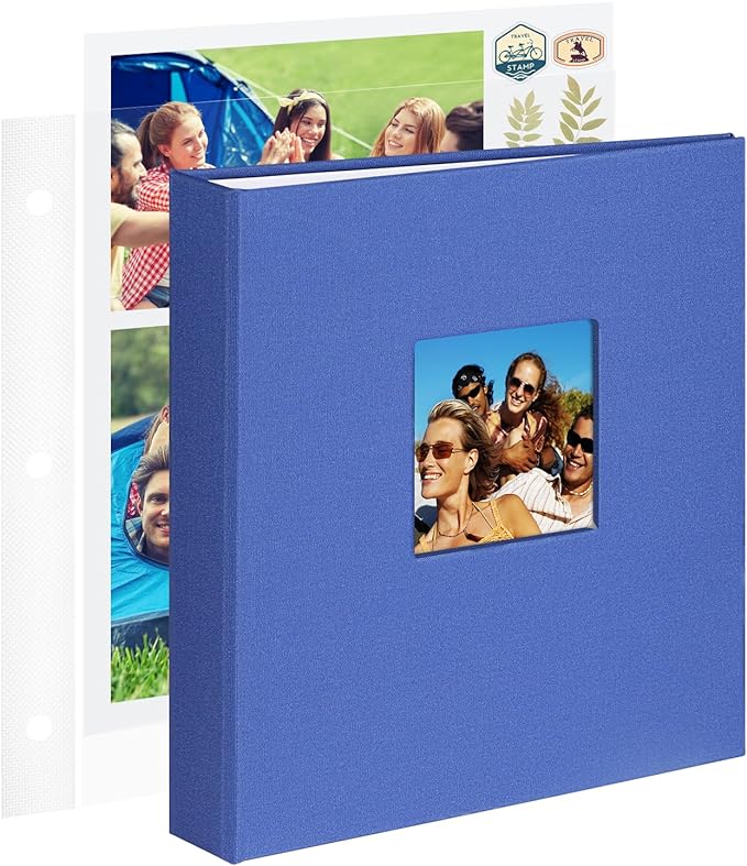 8.5x11 Inch Large 3 Ring DIY Scrapbook Photo Album with 30 Plastic Sleeves 60 Pages Blank Scrapbooks, 8.5 x 11 Scrap Book Albums for Baby Travel Wedding Graduation kids (Blue)