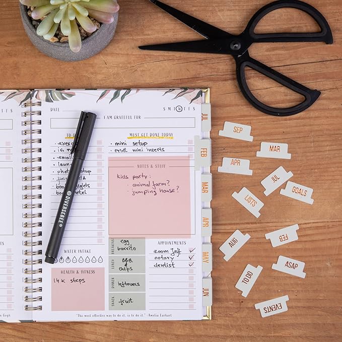 DiverseBee Gold Foil Planner Monthly Tabs, 24 Peel and Stick Laminated Tabs for Notebooks (12 Month and 4 Blank), Calendar Stickers for Planners, Dividers (Jade)